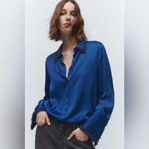 ZARA RHINESTONE SATIN EFFECT SHIRT